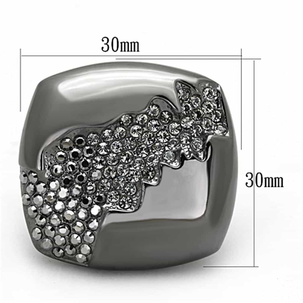 Brass Gunmetal Crystal Pave Abstract Swirl Dome Cocktail Ring view 4