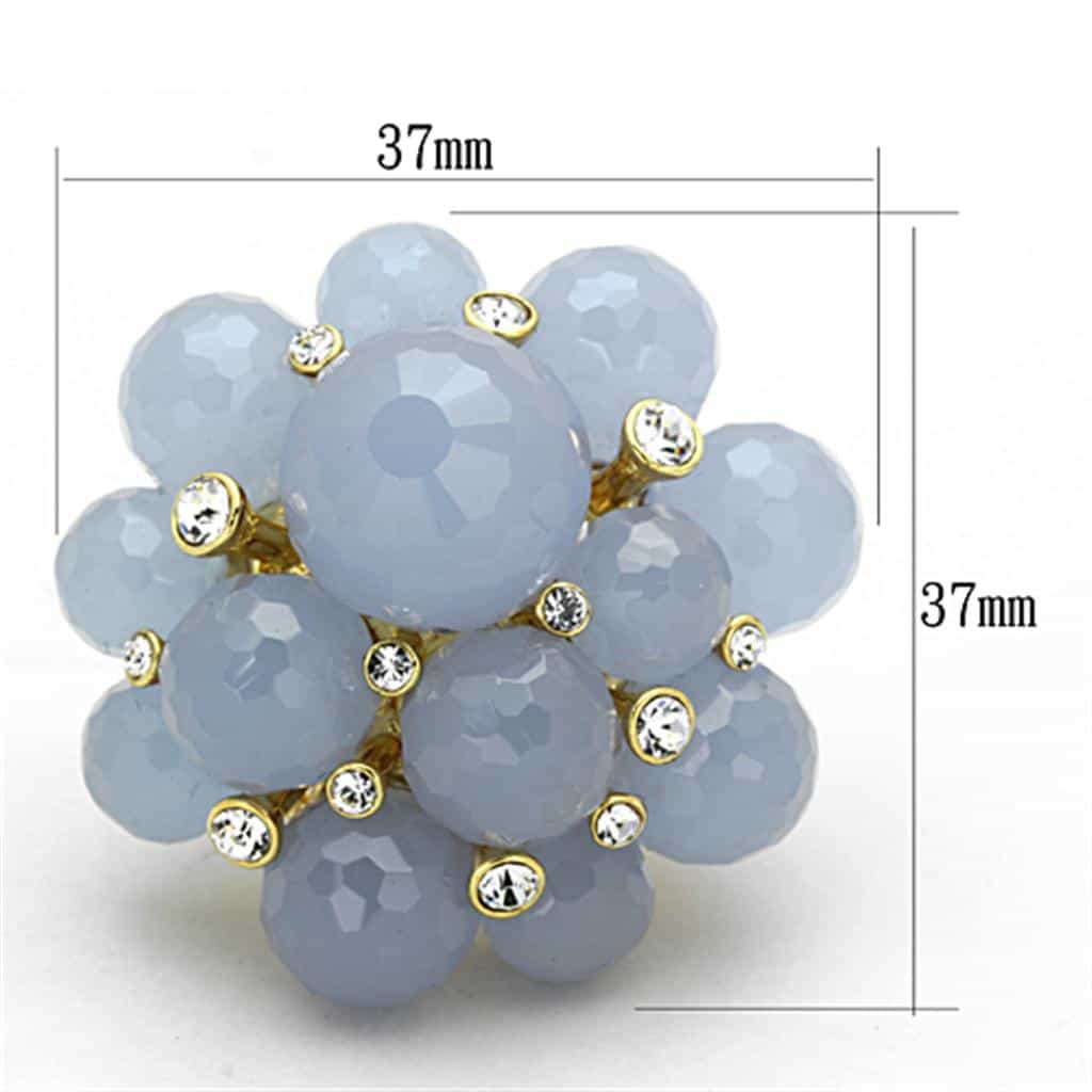 Brass Gold Periwinkle Blue Bead Cluster Flower Cocktail Ring view 4