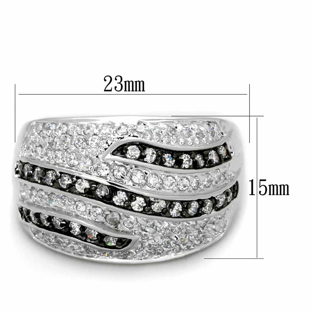 Brass Silver Black White CZ Multi Row Wave Cocktail Ring view 4