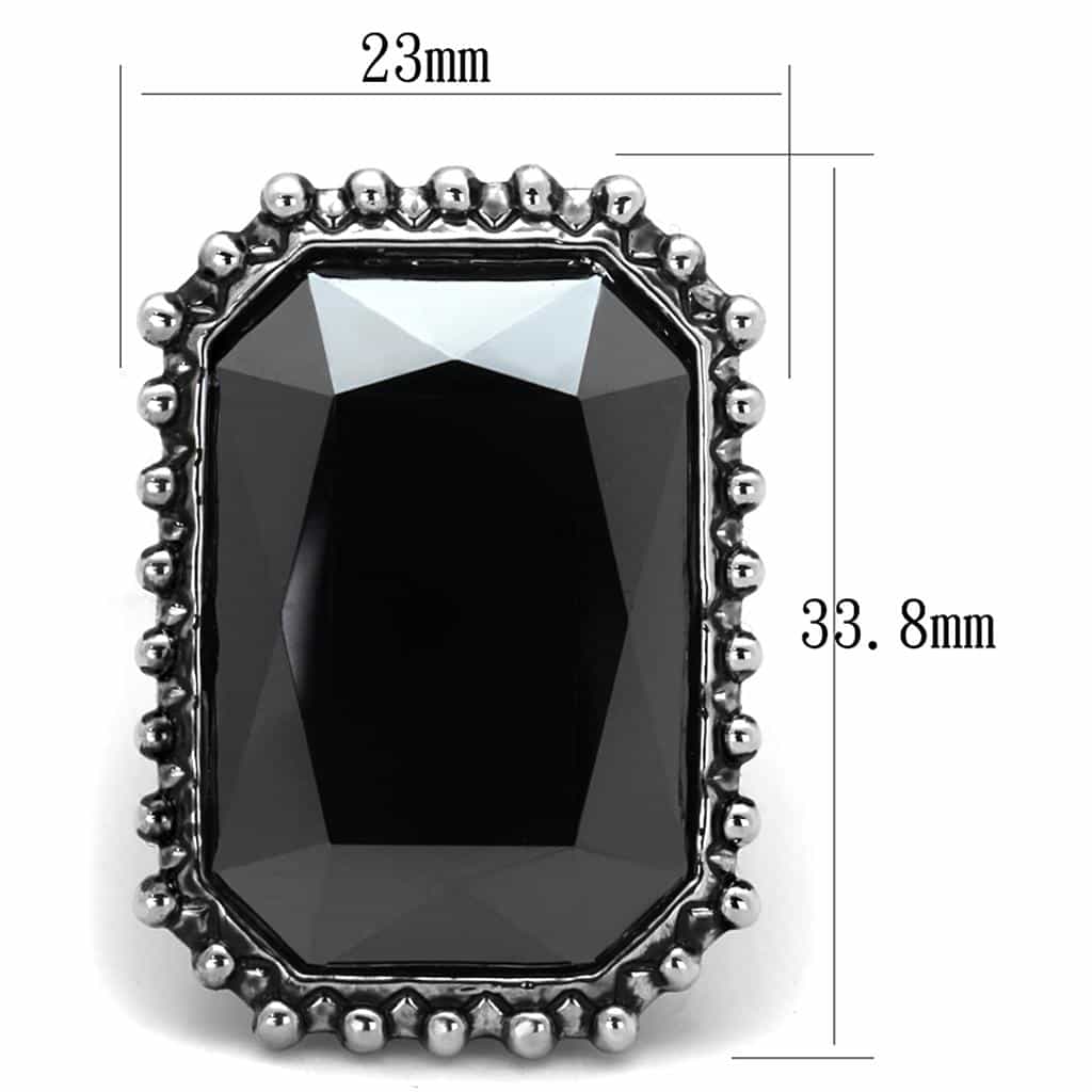 Brass Silver Black Emerald Cut Beaded Frame Cocktail Ring view 4
