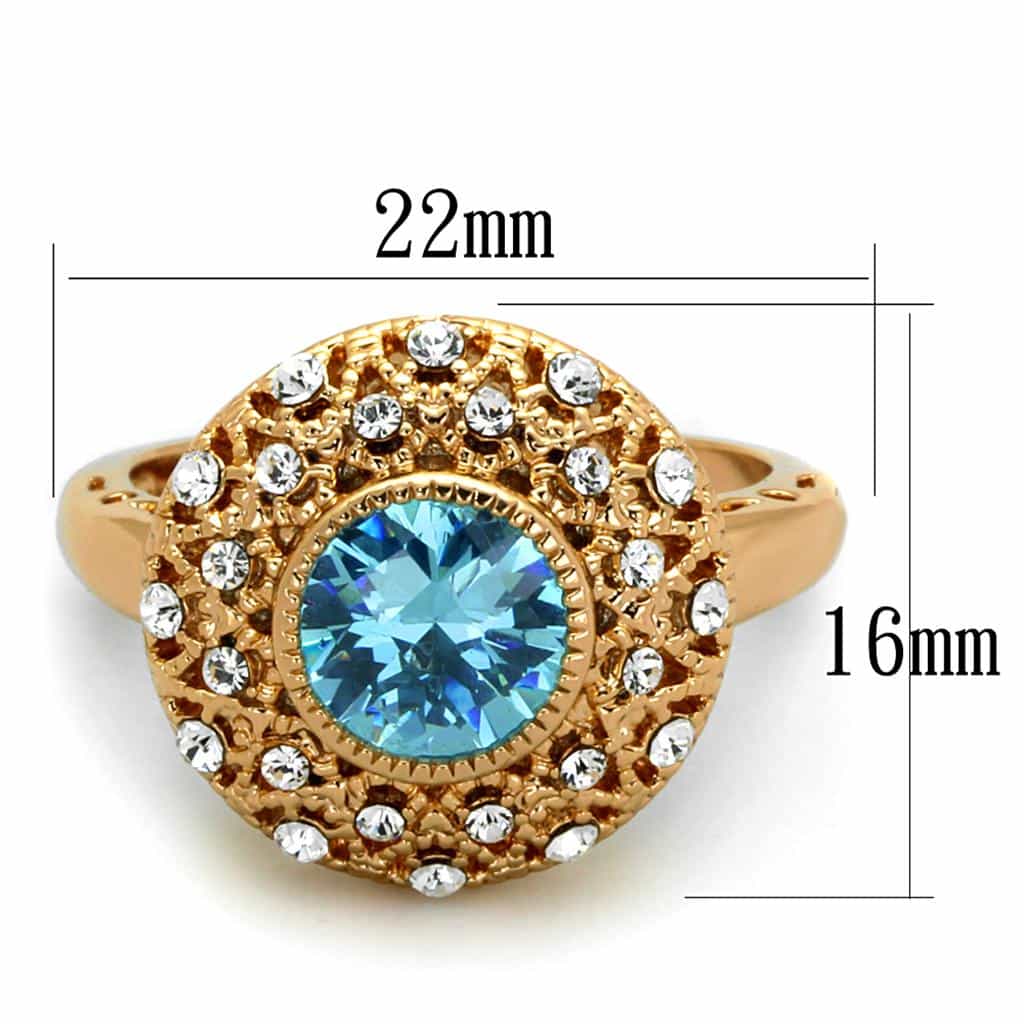 Brass Rose Gold Aqua Blue CZ Vintage Filigree Dome Cocktail Ring view 4