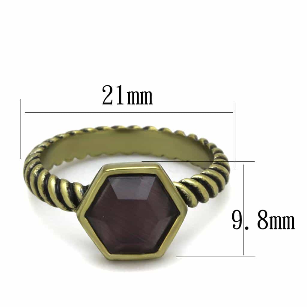 Brass Gold Purple Cat Eye Hexagonal Twisted Rope Solitaire Ring view 4