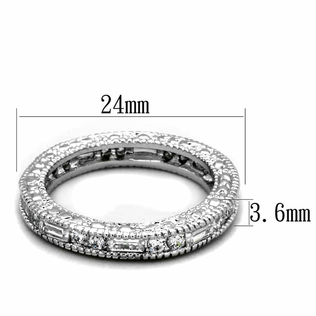 Brass Silver CZ Baguette Round Milgrain Eternity Band Ring view 4