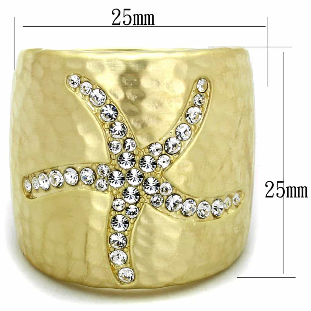 Brass Gold Hammered CZ Starfish Wide Band Ring view 4