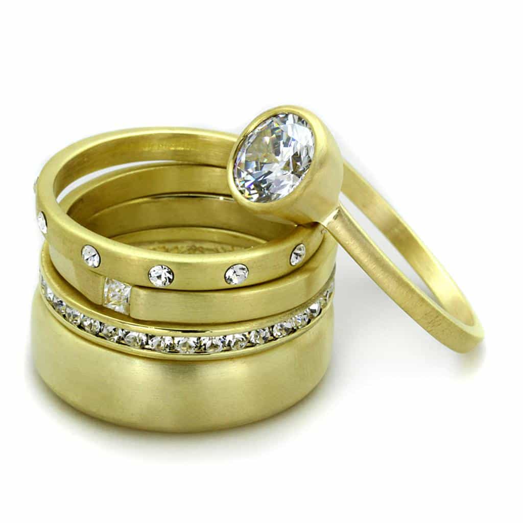 Brass Gold CZ Round Bezel Stackable Ring Set Ring view 4