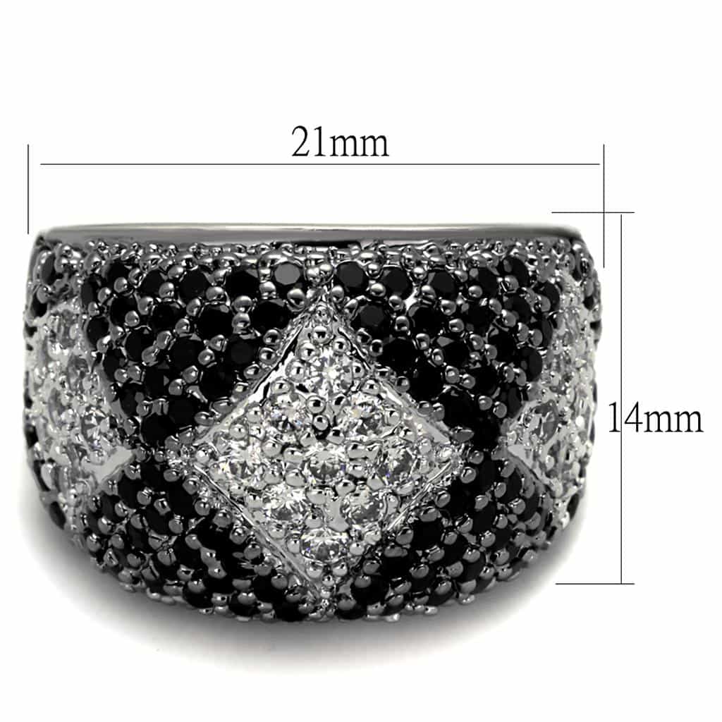 Brass Black White CZ Pave Star Pattern Dome Cocktail Ring view 4