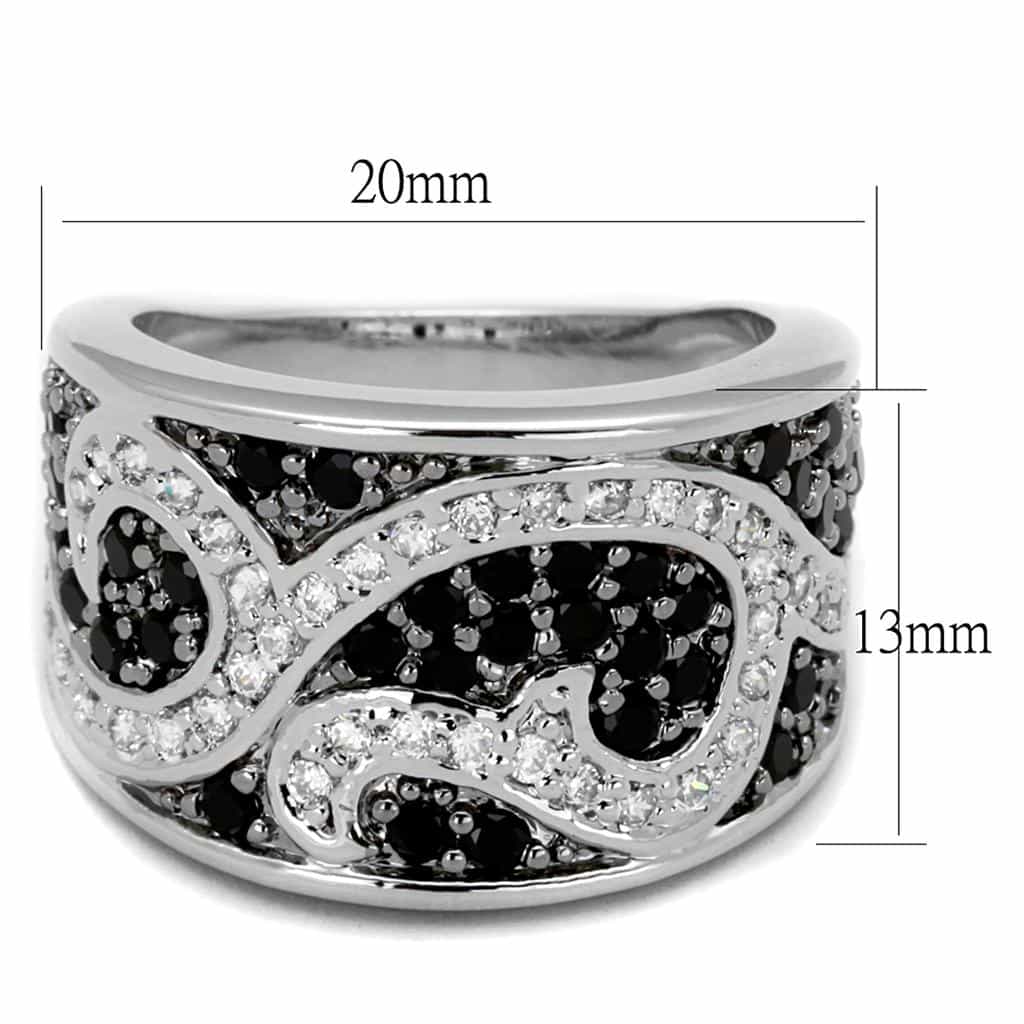 Brass Silver Black White CZ Pave Wave Wide Band Ring view 4