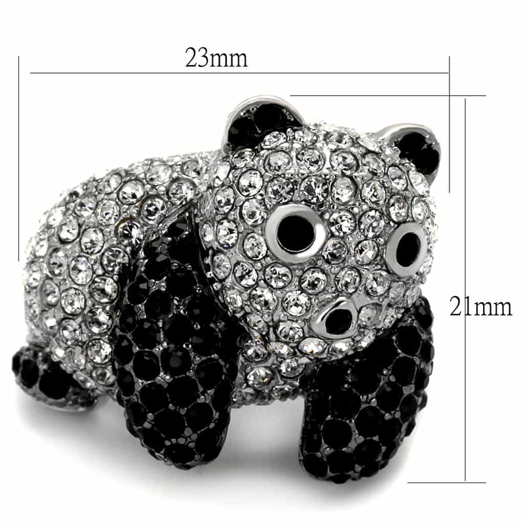 Brass Silver Black White CZ Pave Panda Bear Cocktail Ring LO3740 view 4