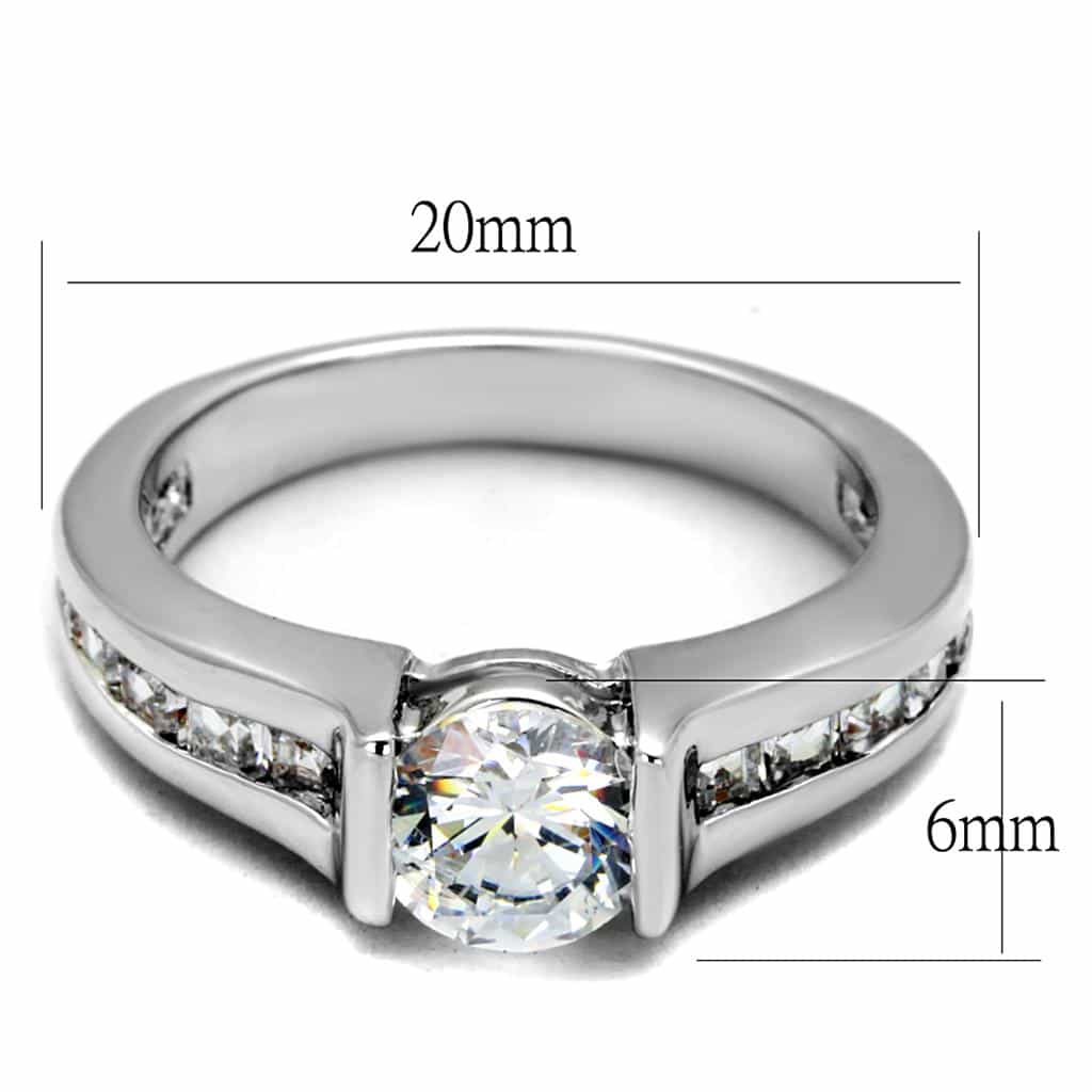 Brass Silver CZ Round Solitaire Channel Set Band Ring view 4