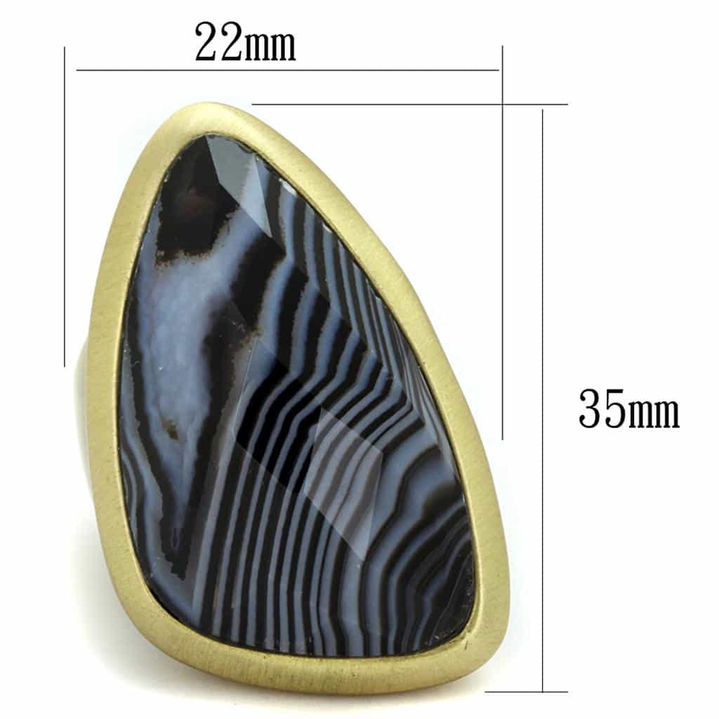 Brass Gold Black White Striped Agate Triangle Cabochon Ring view 4
