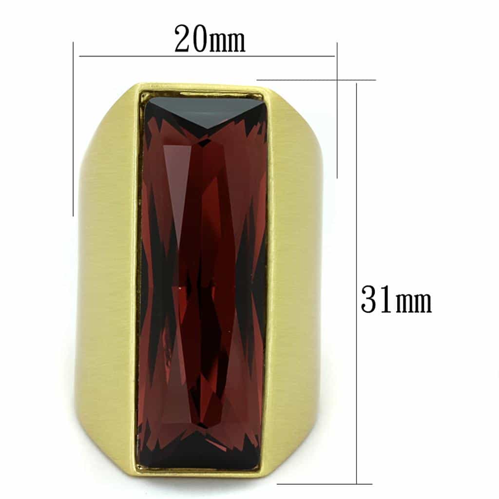 Brass Gold Red Garnet Baguette Bar Cocktail Ring view 4