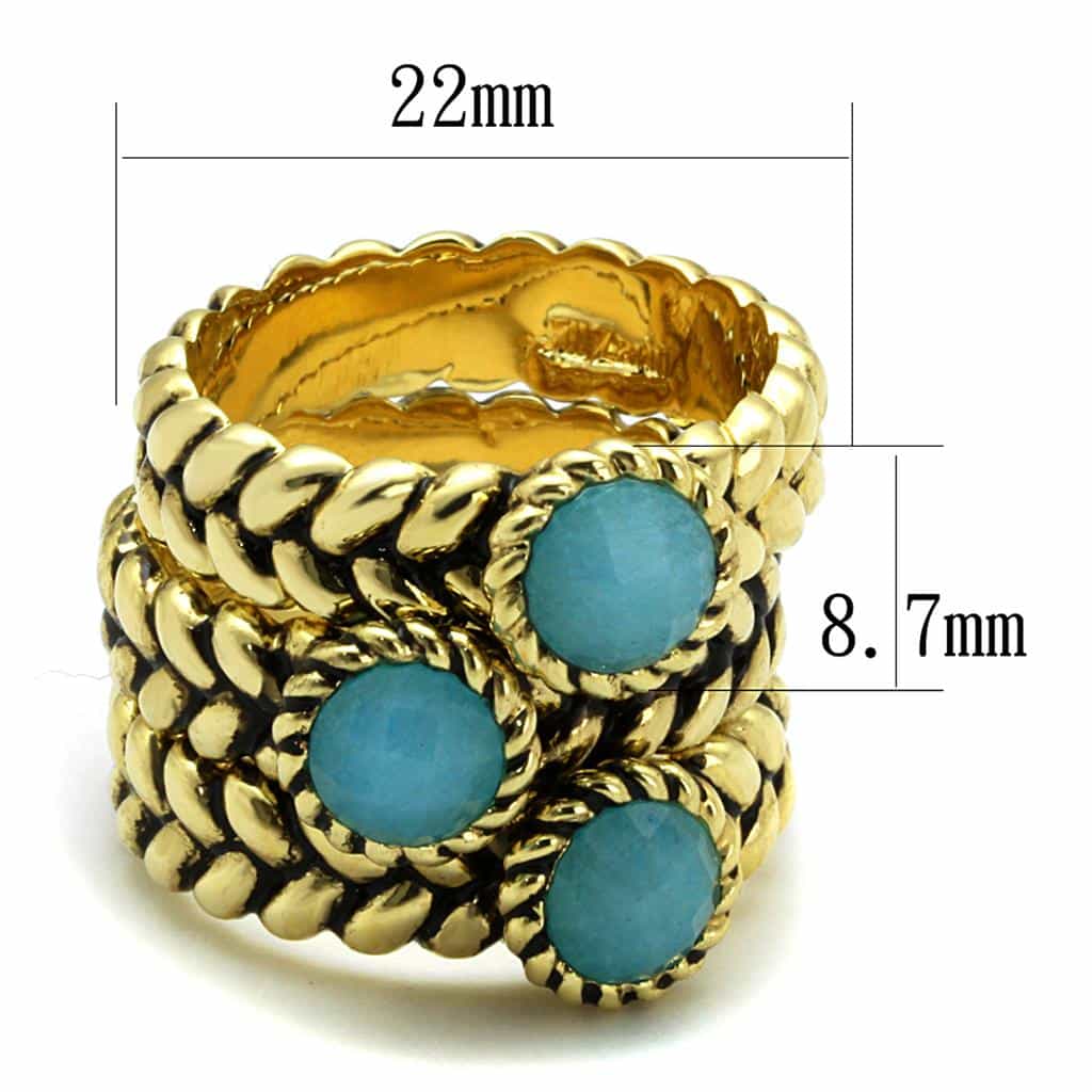 Brass Gold Turquoise Cabochon Rope Twist Wide Cocktail Ring view 4
