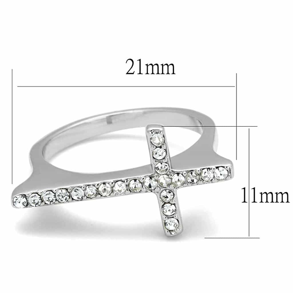 Brass Silver CZ Pave Sideways Cross Ring view 4