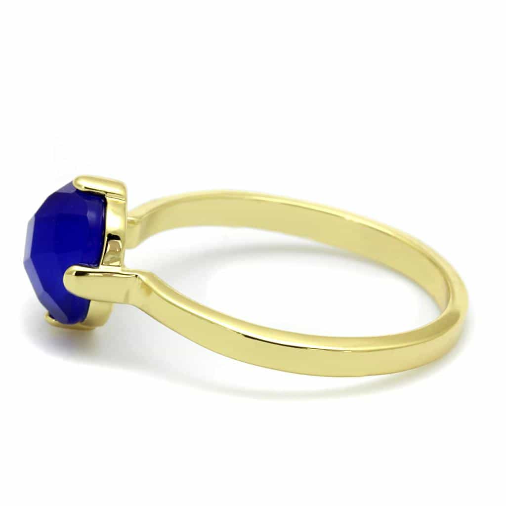 Brass Gold Blue Sapphire Round Faceted Solitaire Ring view 6