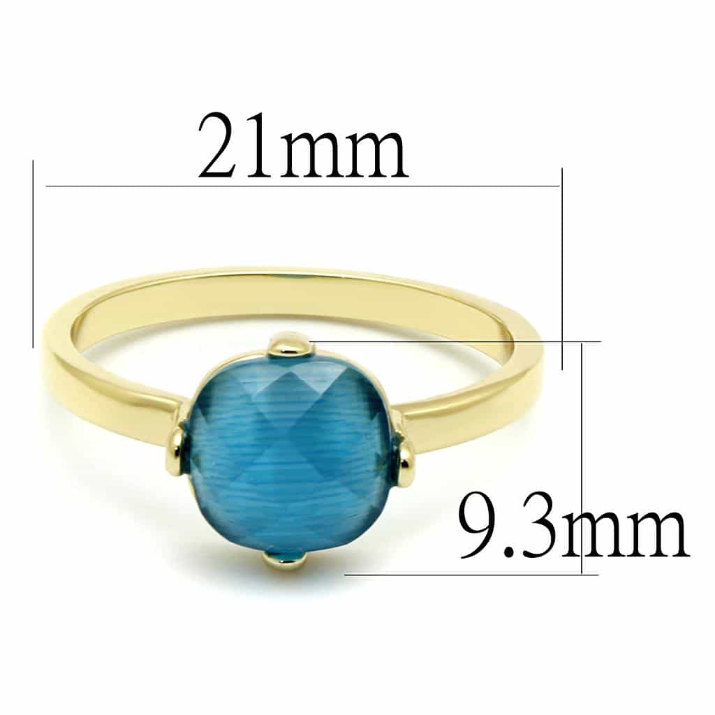 Brass Gold Blue Cat Eye Round Solitaire Ring view 4