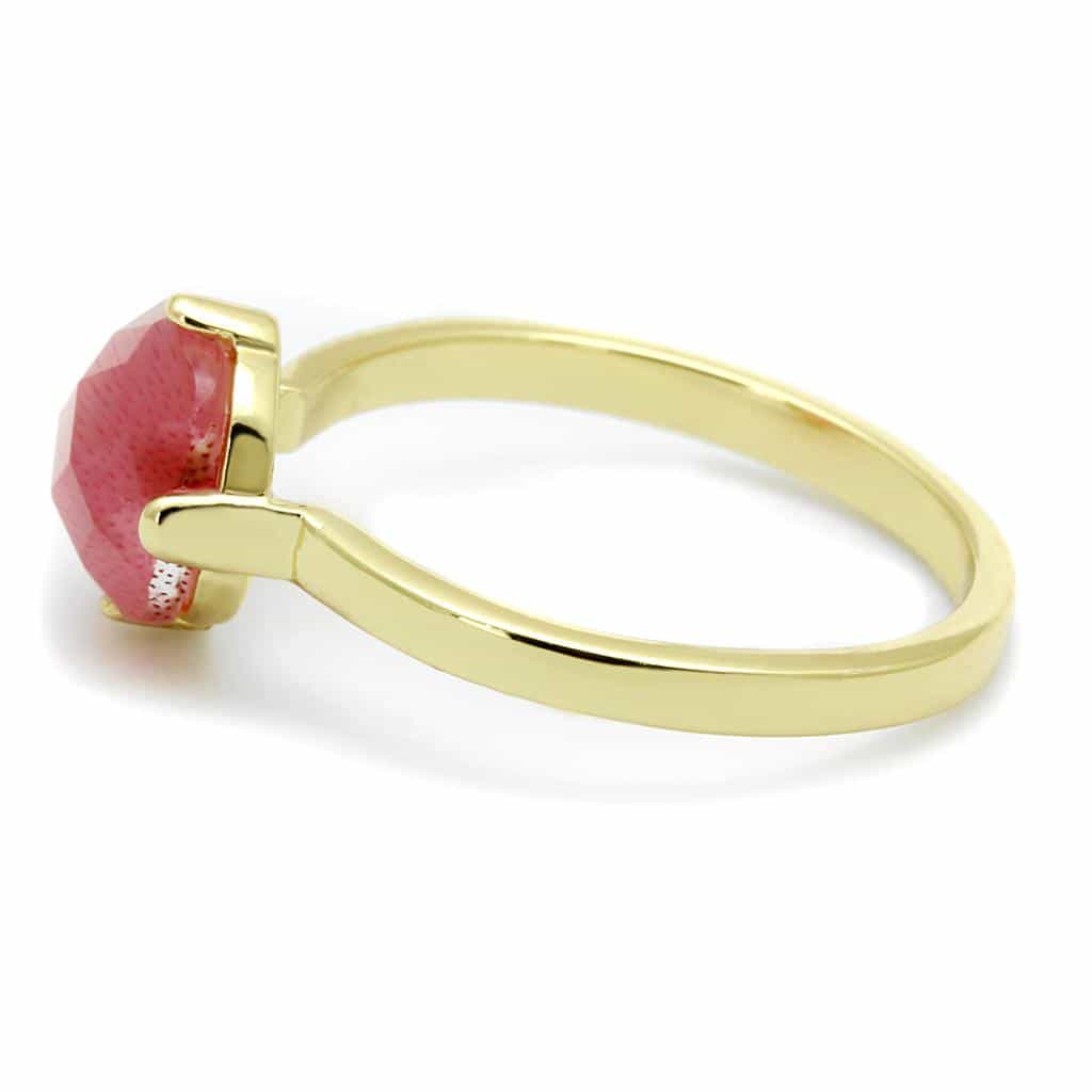 Brass Gold Pink Cat Eye Round Solitaire Ring view 6