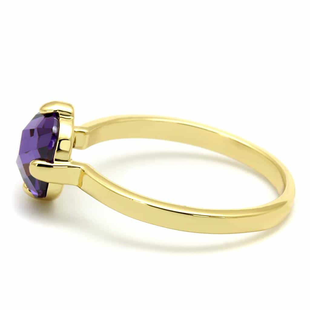 Brass Gold Purple Amethyst Round Faceted Solitaire Ring view 6