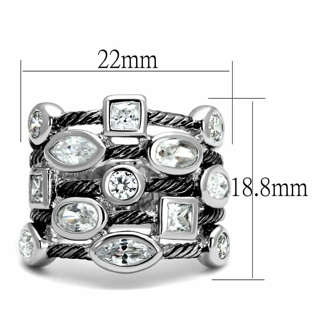 Brass Silver CZ Multi Shape Bezel Cable Wide Band Ring view 4