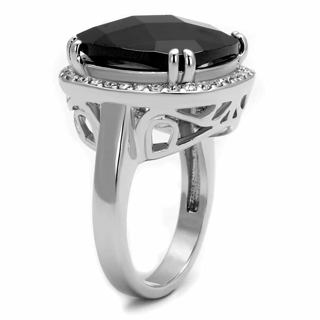 Brass Silver Black Onyx Oval CZ Halo Cocktail Ring view 6
