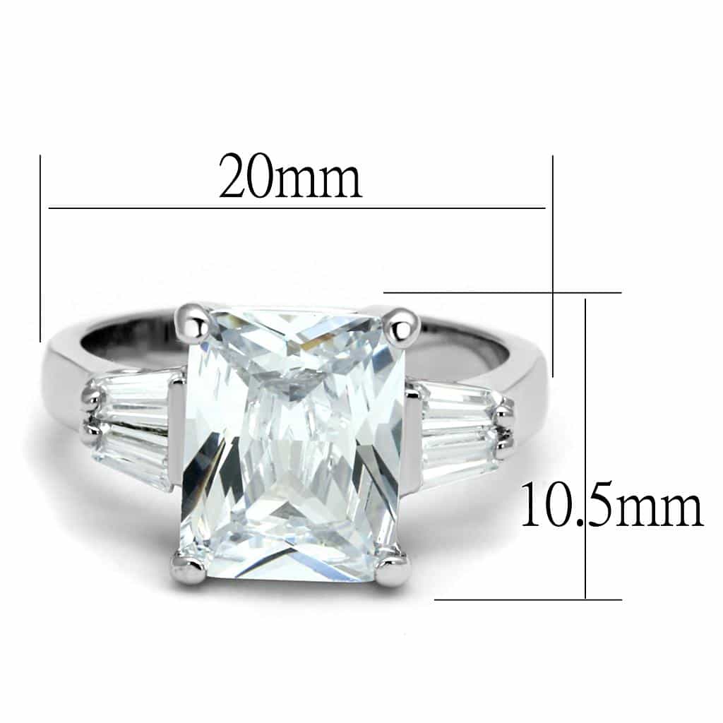 Brass Silver CZ Princess Cut Baguette Accent Ring view 4