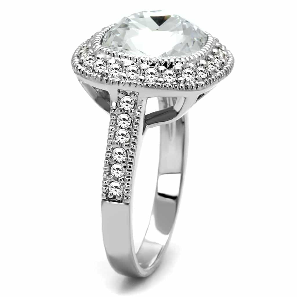 Brass Silver CZ Cushion Cut Double Halo Cocktail Ring view 6