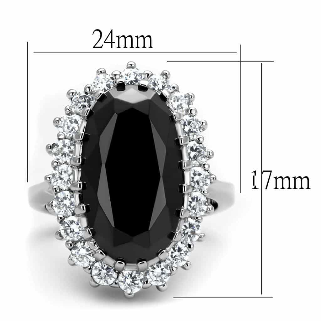 Brass Silver Black Onyx Oval CZ Halo Cocktail Ring LO4094 view 4