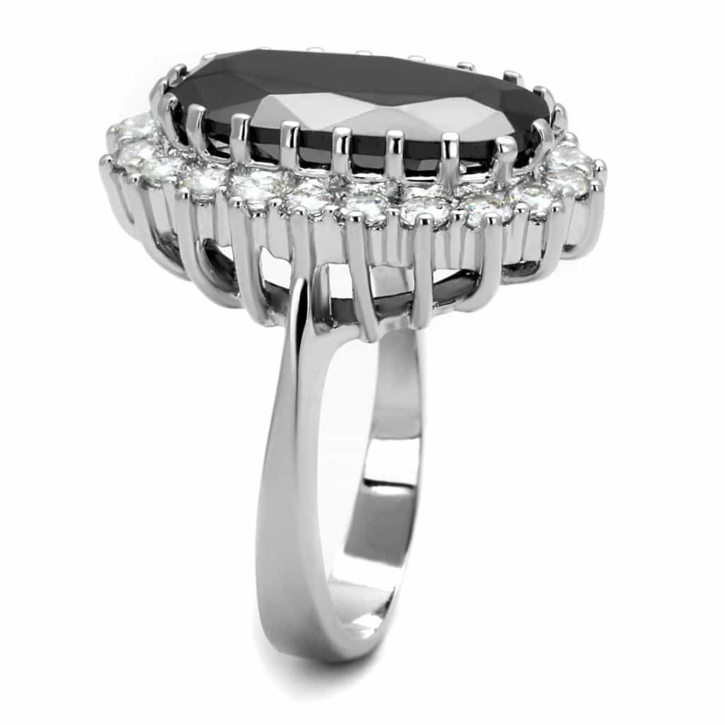 Brass Silver Black Onyx Oval CZ Halo Cocktail Ring LO4094 view 6