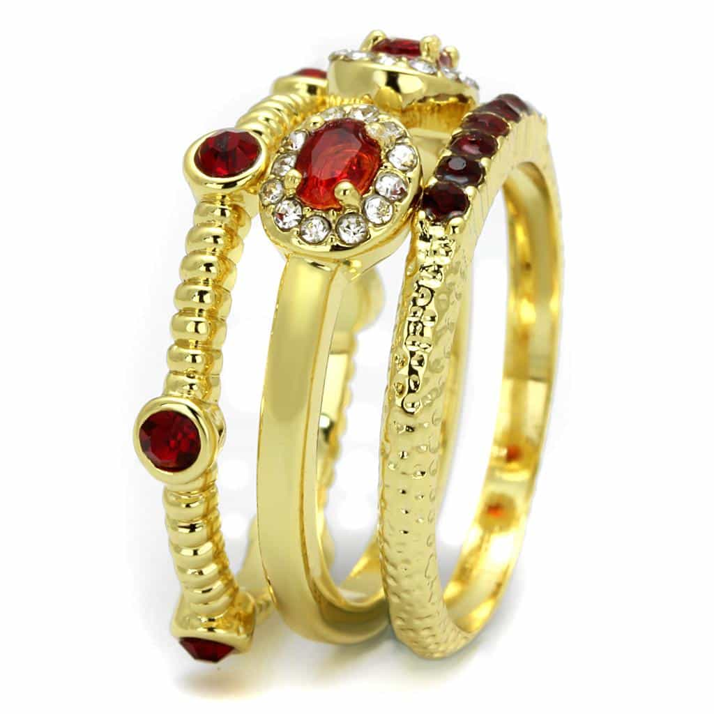Brass Gold Red Garnet CZ Swirl Stackable Ring view 6