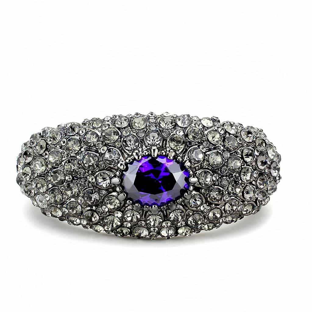 Brass Gunmetal Crystal Pave Amethyst Wide Bangle Bracelet view 4