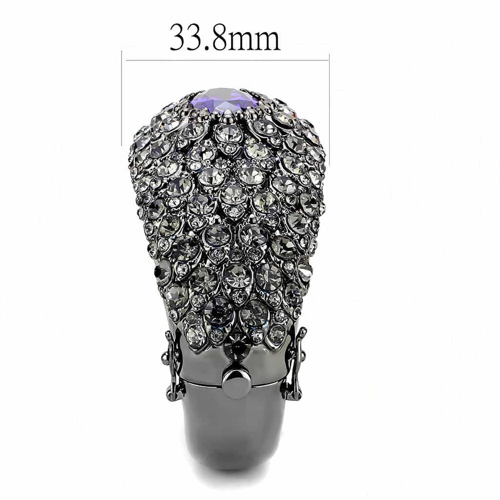 Brass Gunmetal Crystal Pave Amethyst Wide Bangle Bracelet view 8