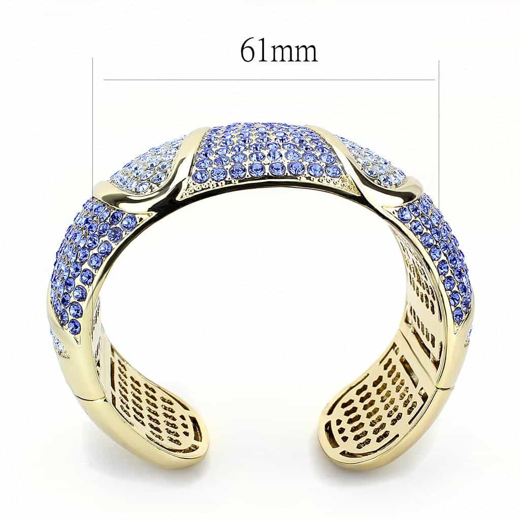 Brass Gold Blue Crystal Pave Crossover Bangle Bracelet view 6