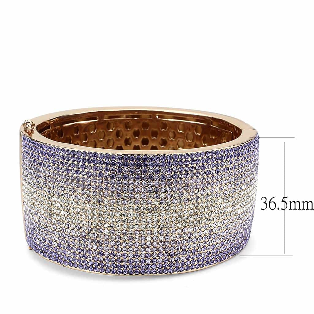 Brass Rose Gold Purple Crystal Pave Wide Bangle Bracelet view 4