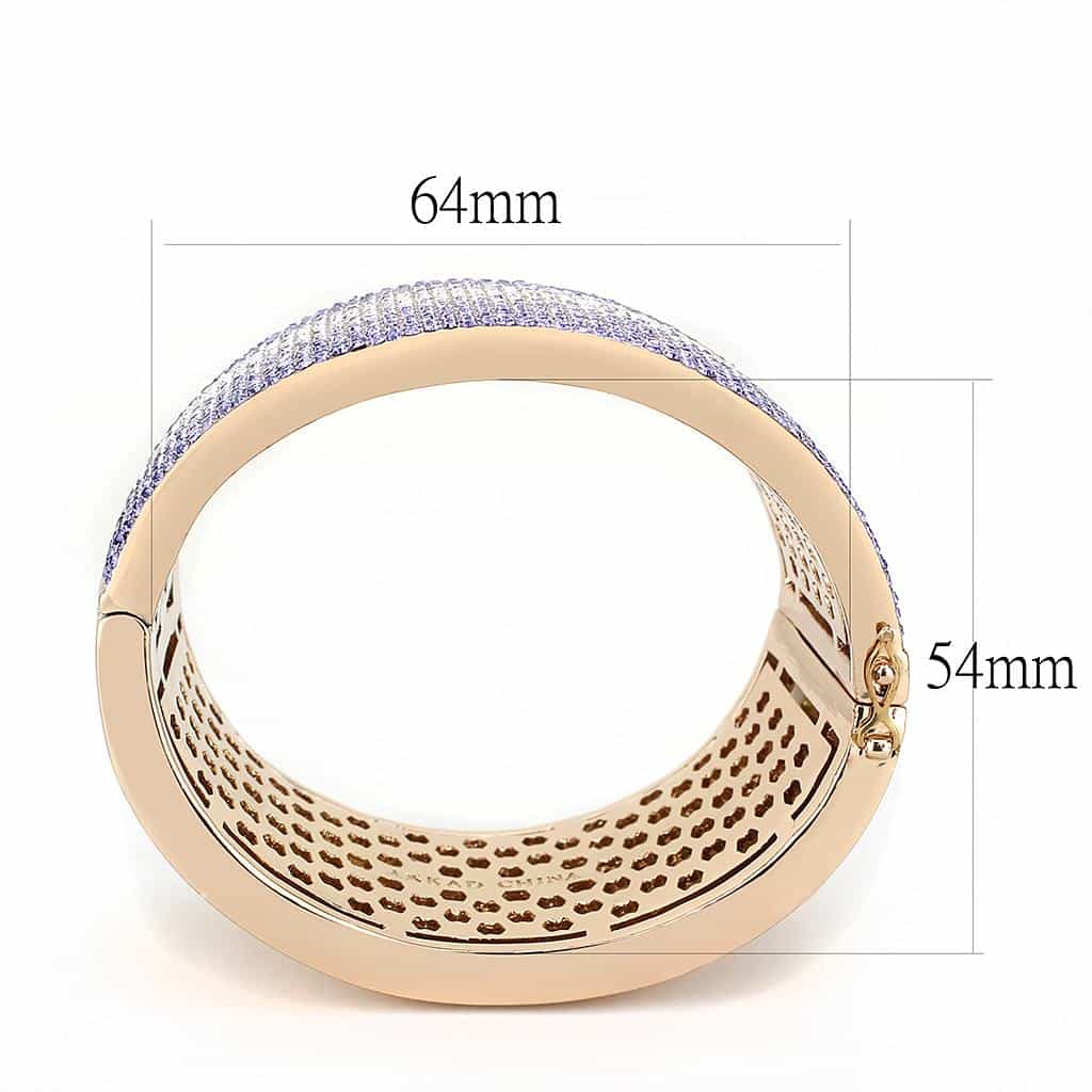 Brass Rose Gold Purple Crystal Pave Wide Bangle Bracelet view 6