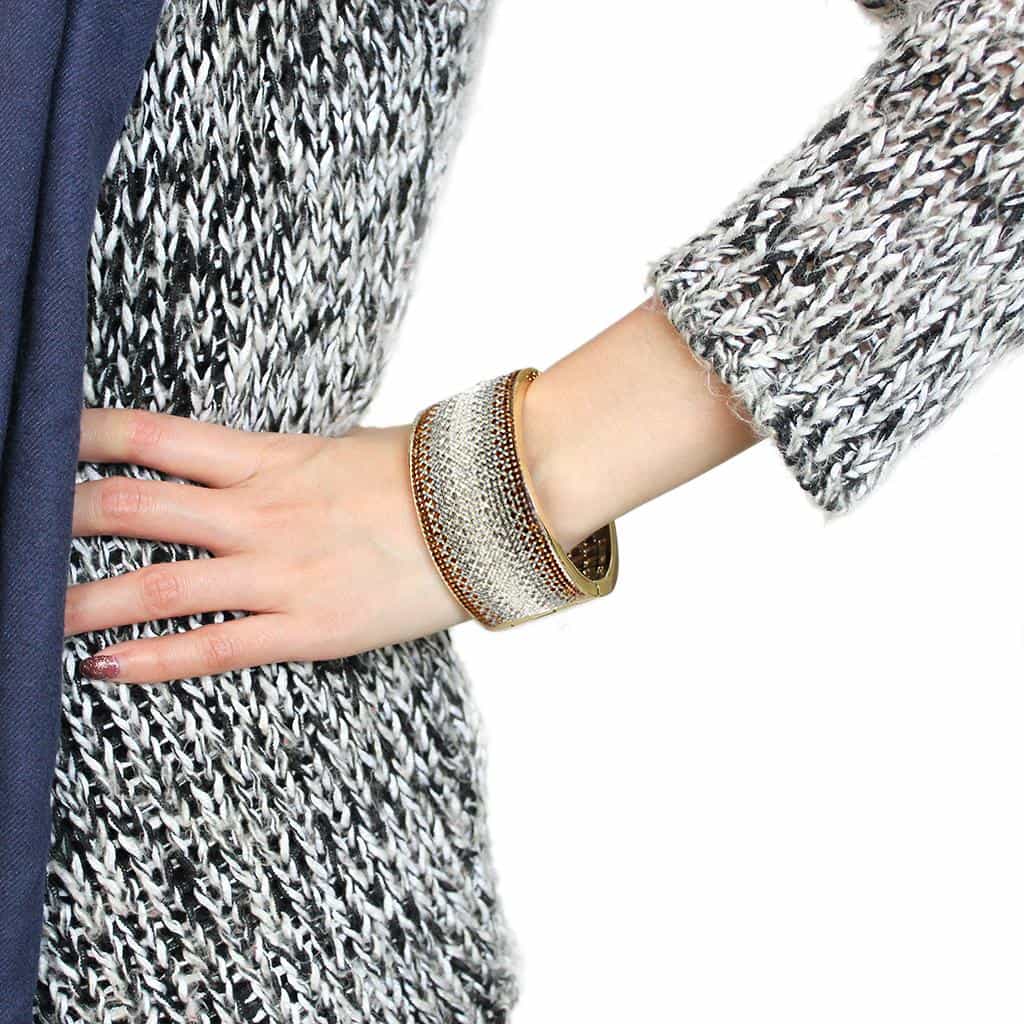 Brass Gold Brown Crystal Pave Ombre Wide Bangle Bracelet view 10