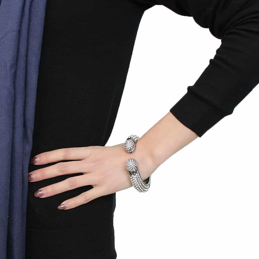 Brass Gunmetal Clear Crystal Pave Cuff Bangle Bracelet LO4291 view 10