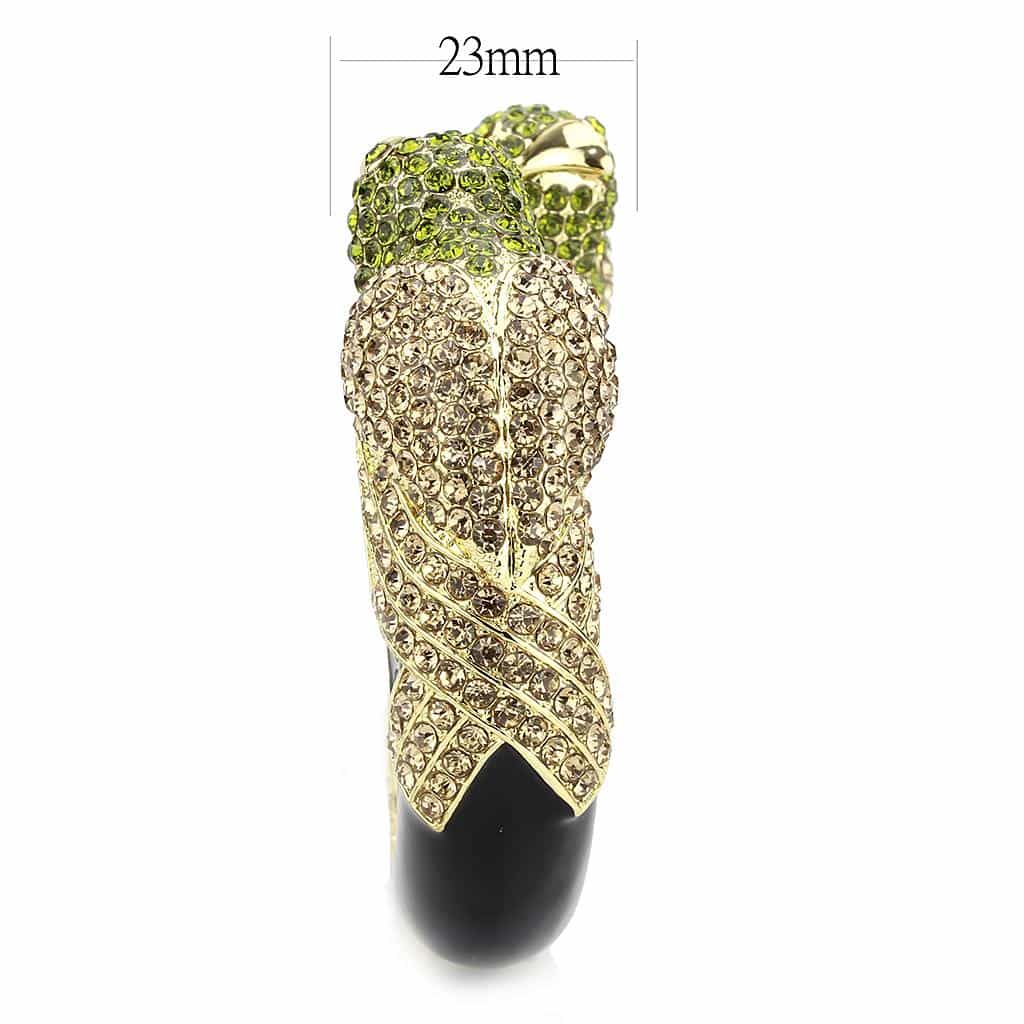 Brass Gold Green Crystal Frog Hinged Bangle Bracelet view 8