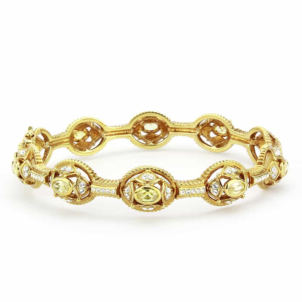 Brass Gold CZ Filigree Oval Link Bangle Bracelet view 4