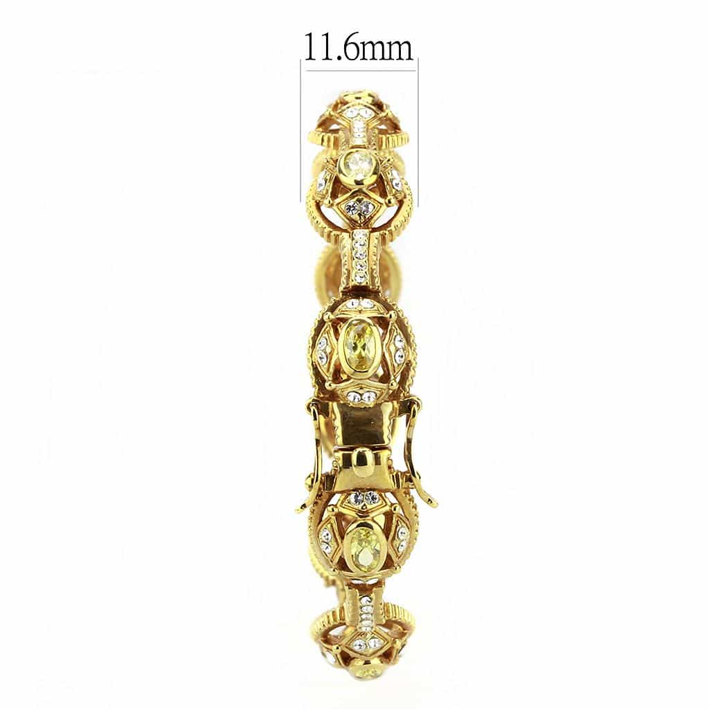 Brass Gold CZ Filigree Oval Link Bangle Bracelet view 8
