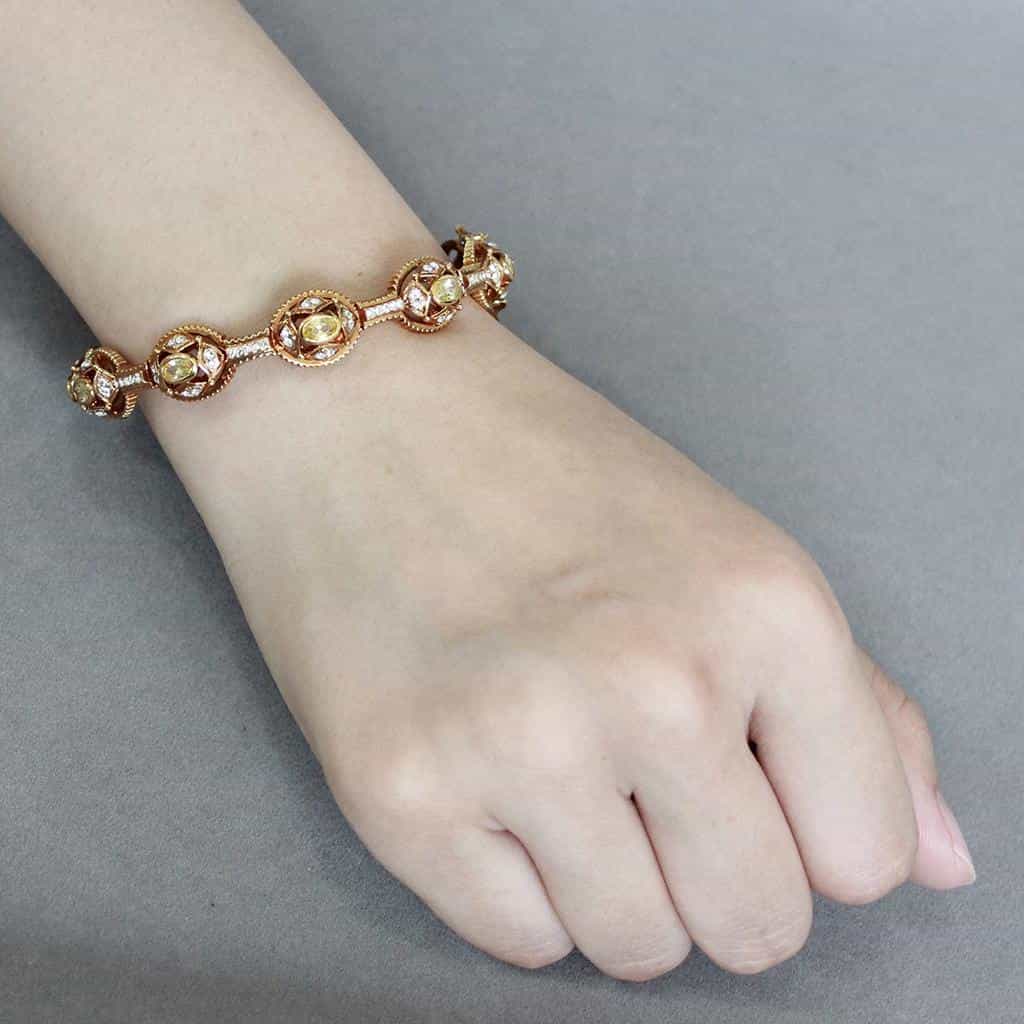 Brass Gold CZ Filigree Oval Link Bangle Bracelet view 10