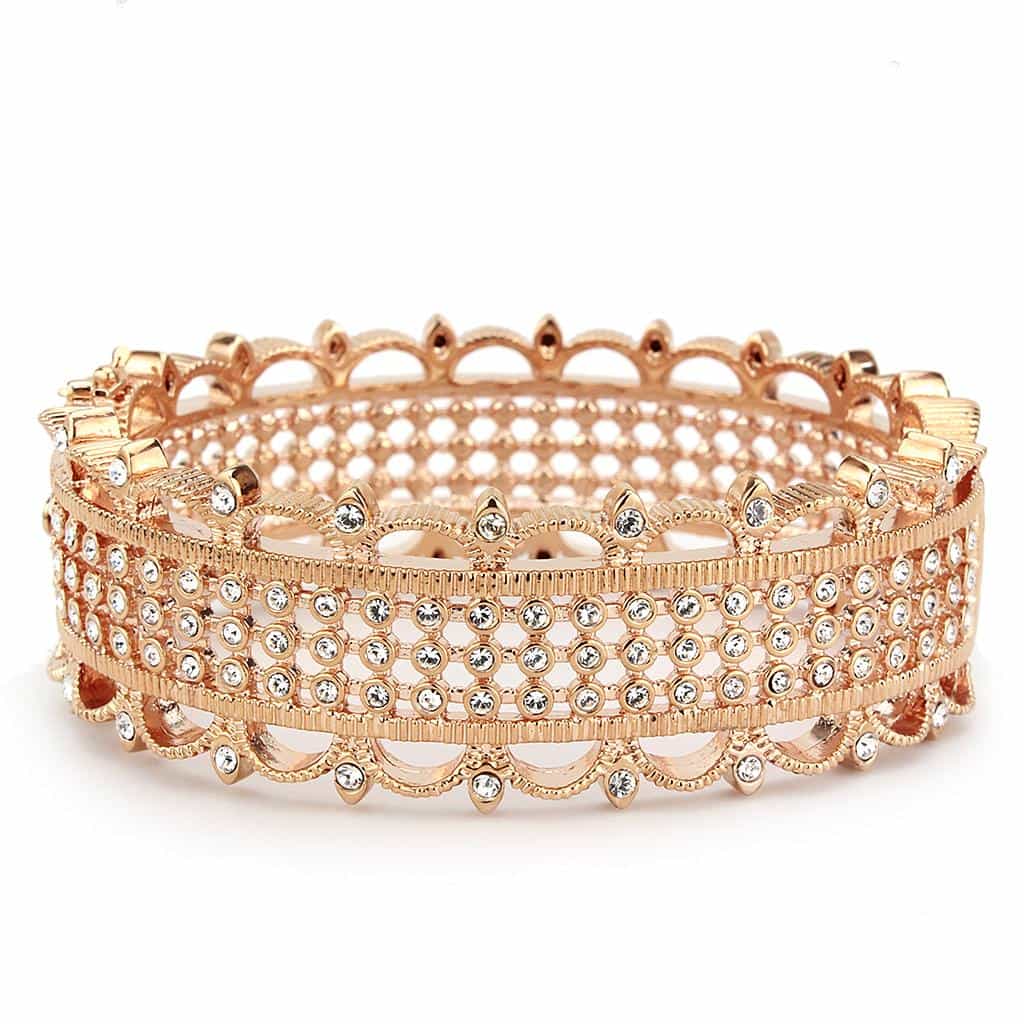 Brass Rose Gold CZ Pave Filigree Wide Bangle Bracelet view 4