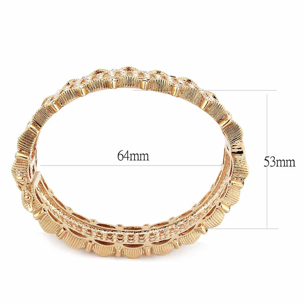 Brass Rose Gold CZ Pave Filigree Wide Bangle Bracelet view 6