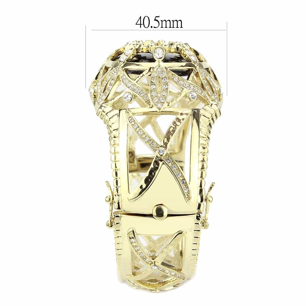 Brass Gold Black Enamel CZ Lattice Filigree Hinged Bracelet view 8