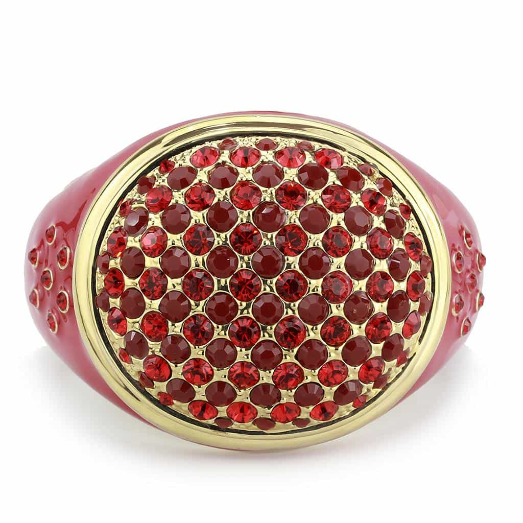 Brass Gold Red Enamel Crystal Pave Dome Bangle Bracelet LO4351 view 4