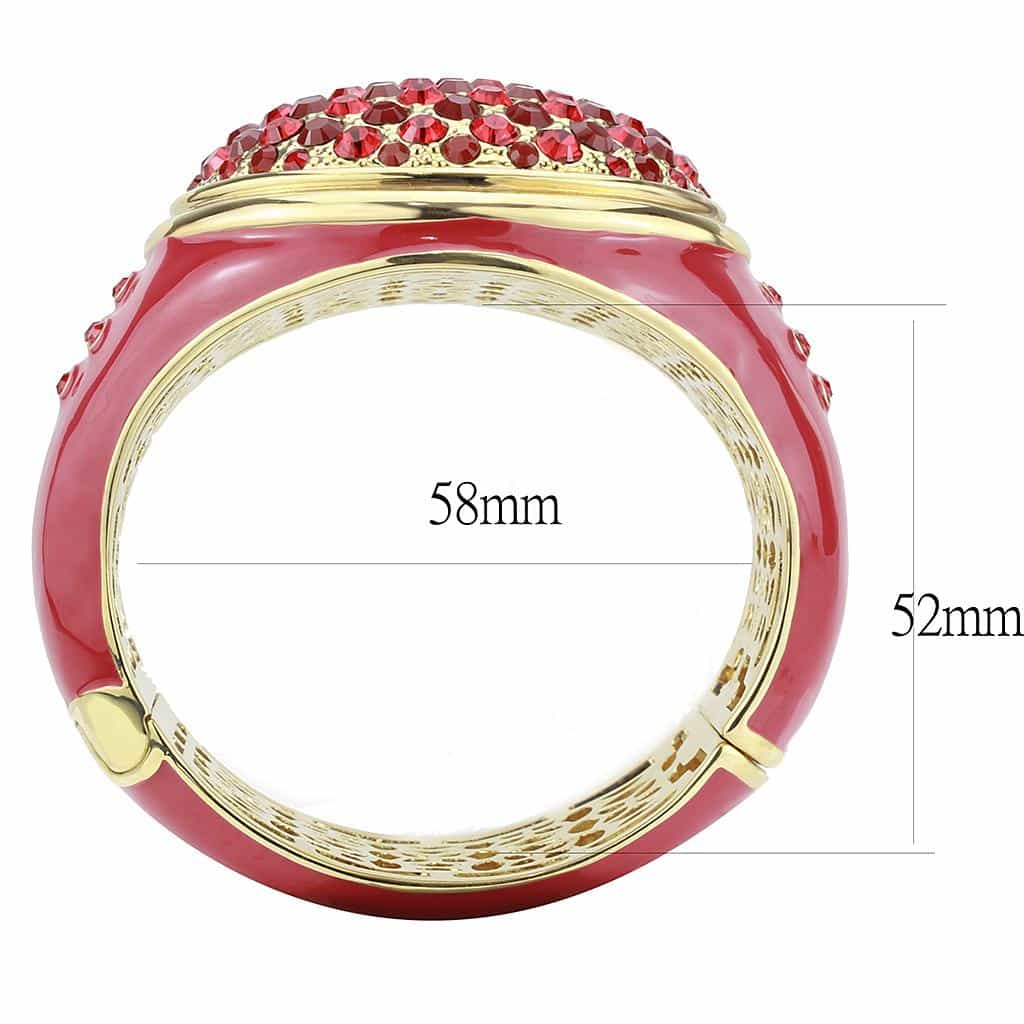Brass Gold Red Enamel Crystal Pave Dome Bangle Bracelet LO4351 view 6