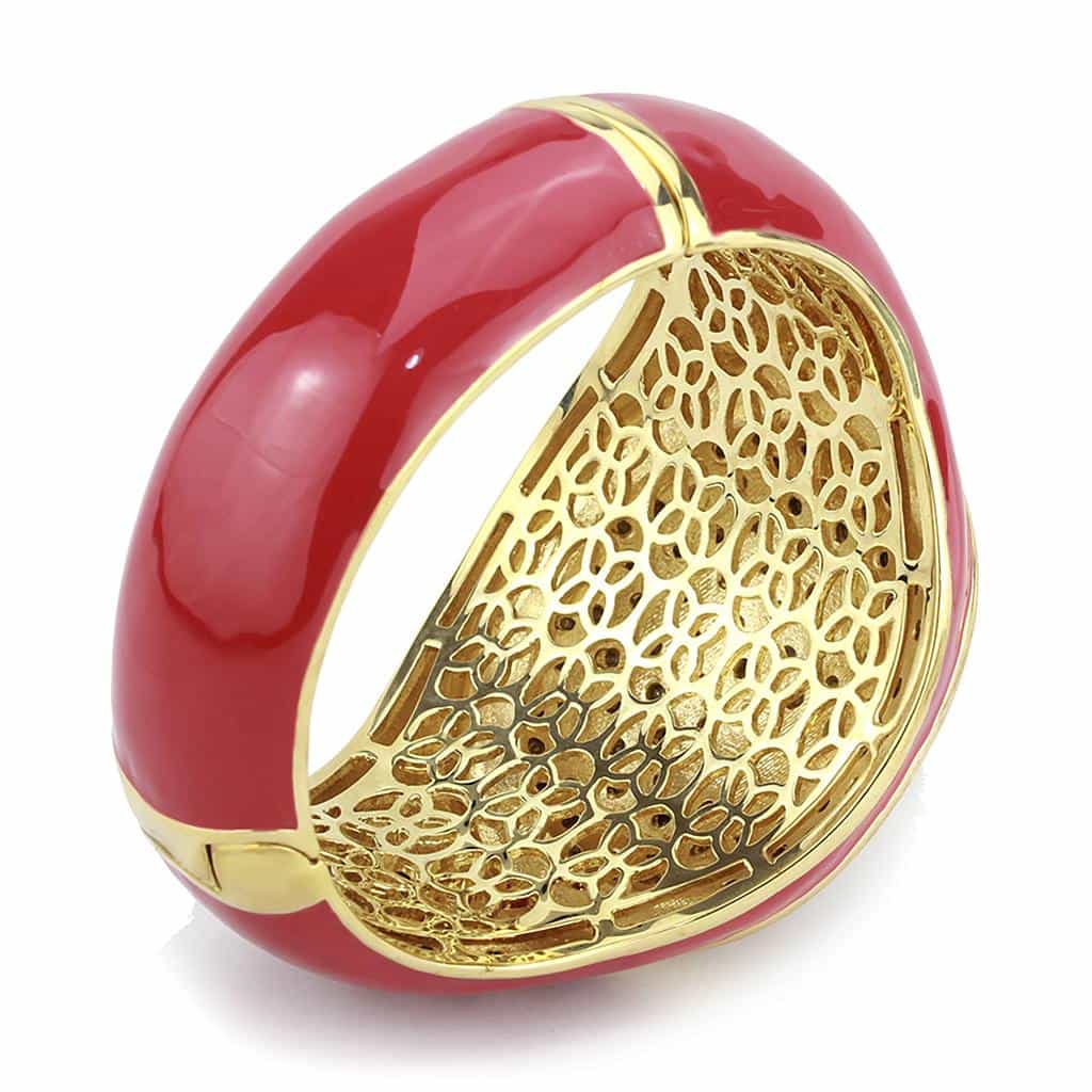 Brass Gold Red Enamel Crystal Pave Dome Bangle Bracelet LO4351 view 10