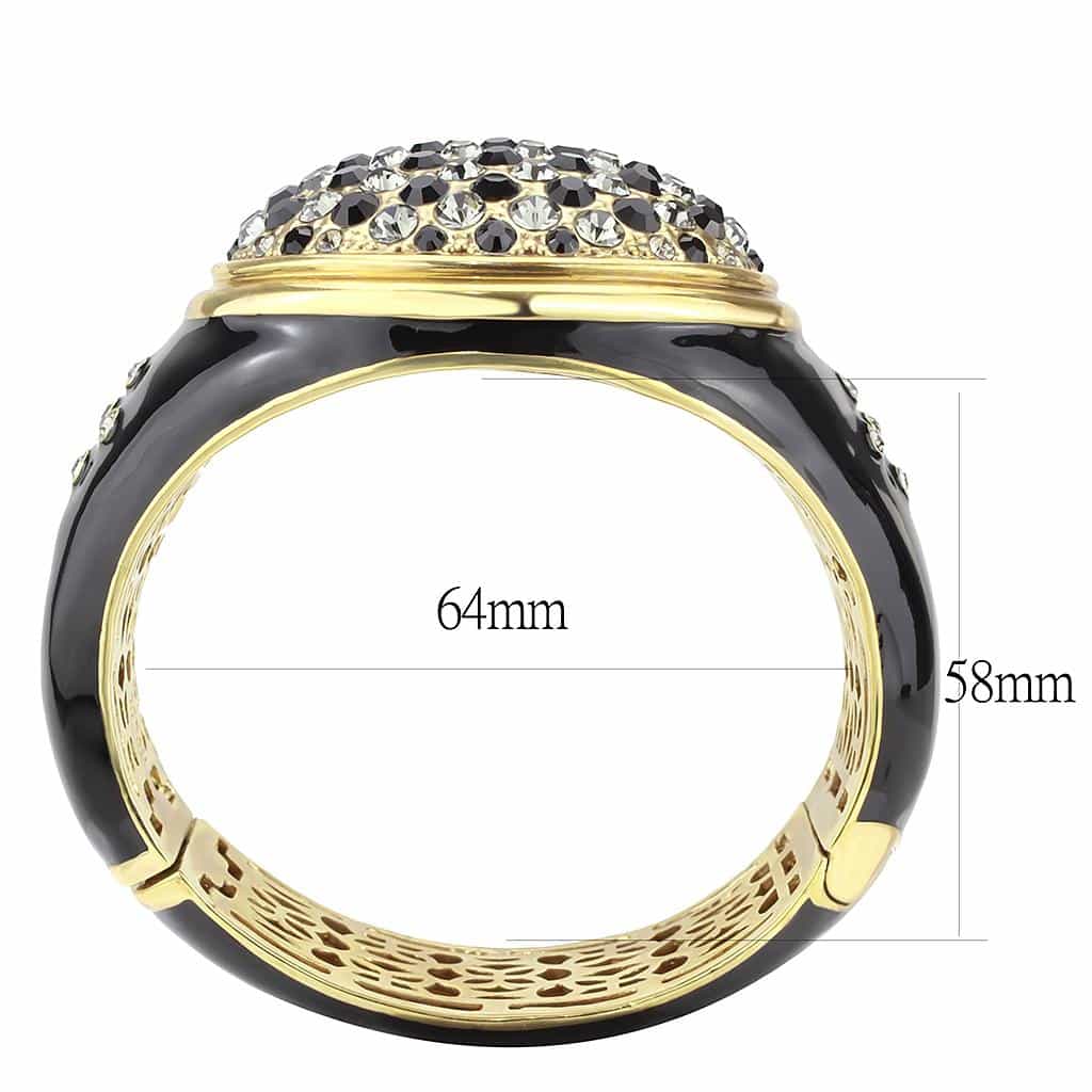 Brass Gold Black Enamel Crystal Pave Dome Bangle Bracelet view 6