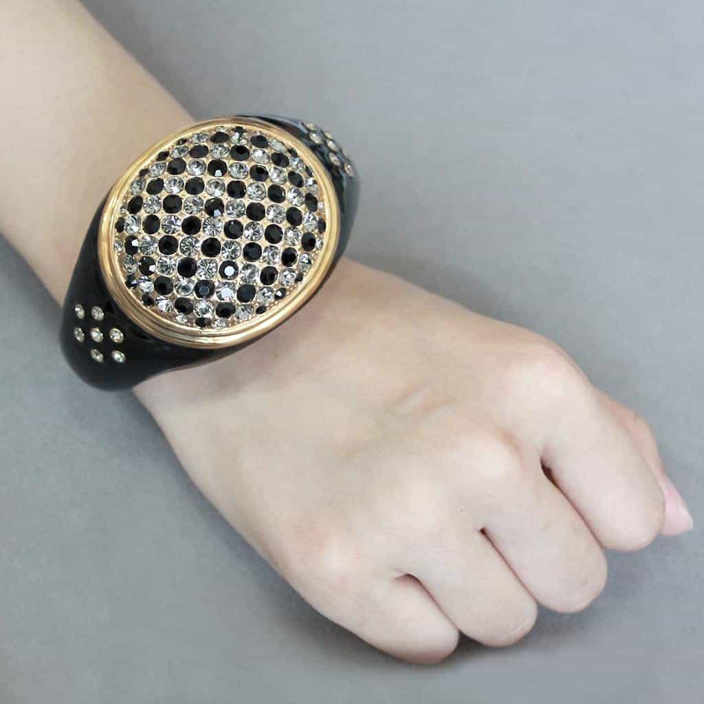 Brass Gold Black Enamel Crystal Pave Dome Bangle Bracelet view 12