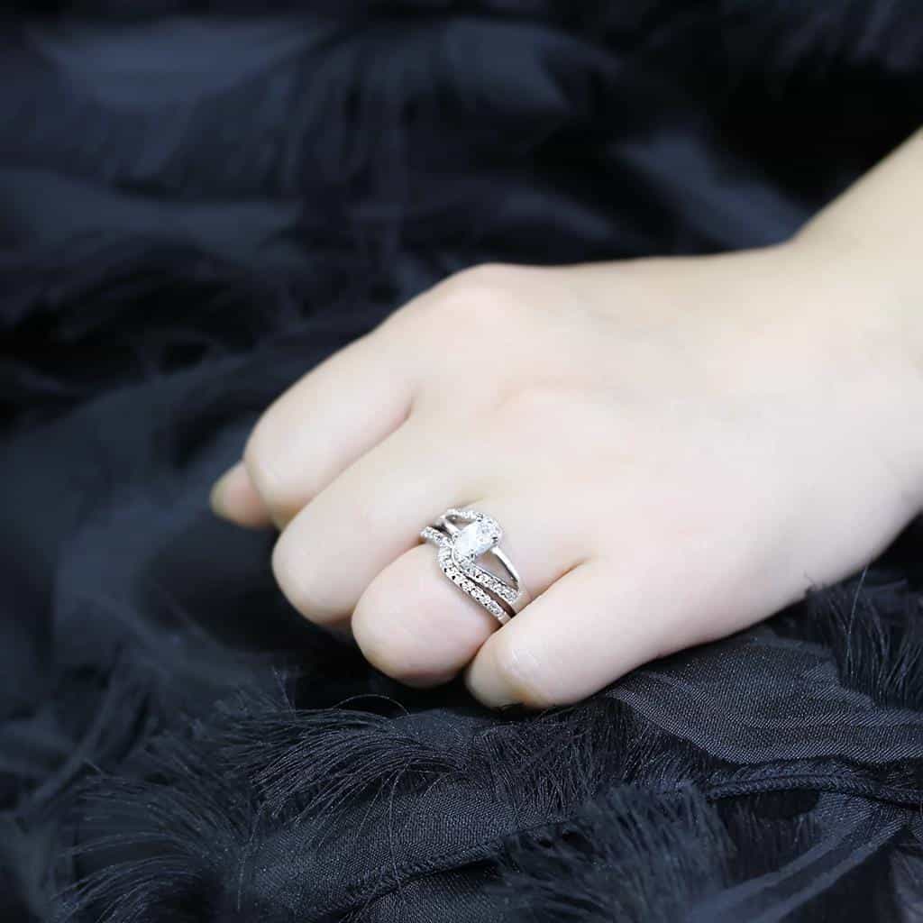 Brass Silver CZ Cushion Cut Bypass Bridal Ring Set Ring view 10