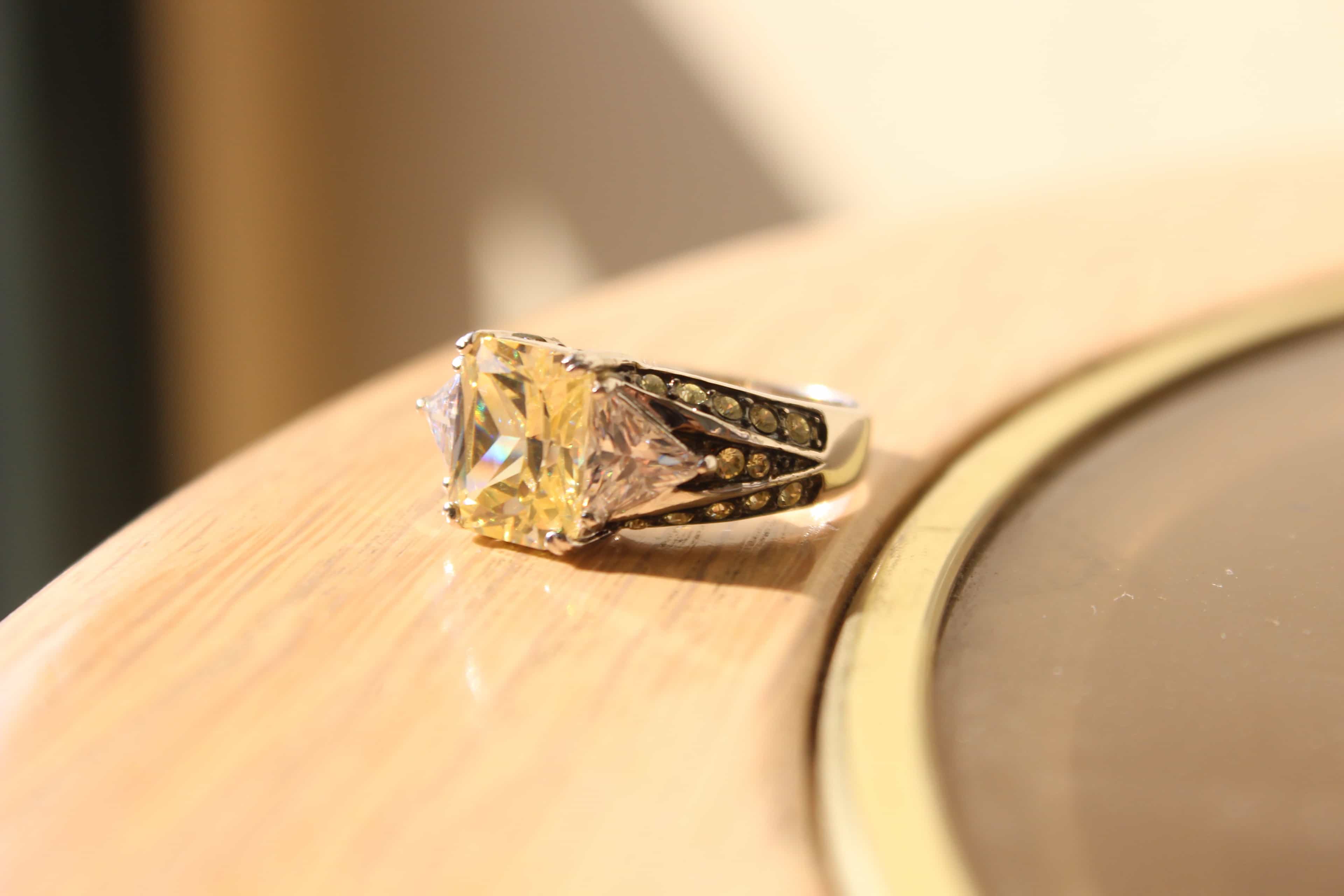 Sterling Silver Gold Champagne CZ Cushion Solitaire Cocktail Ring view 6