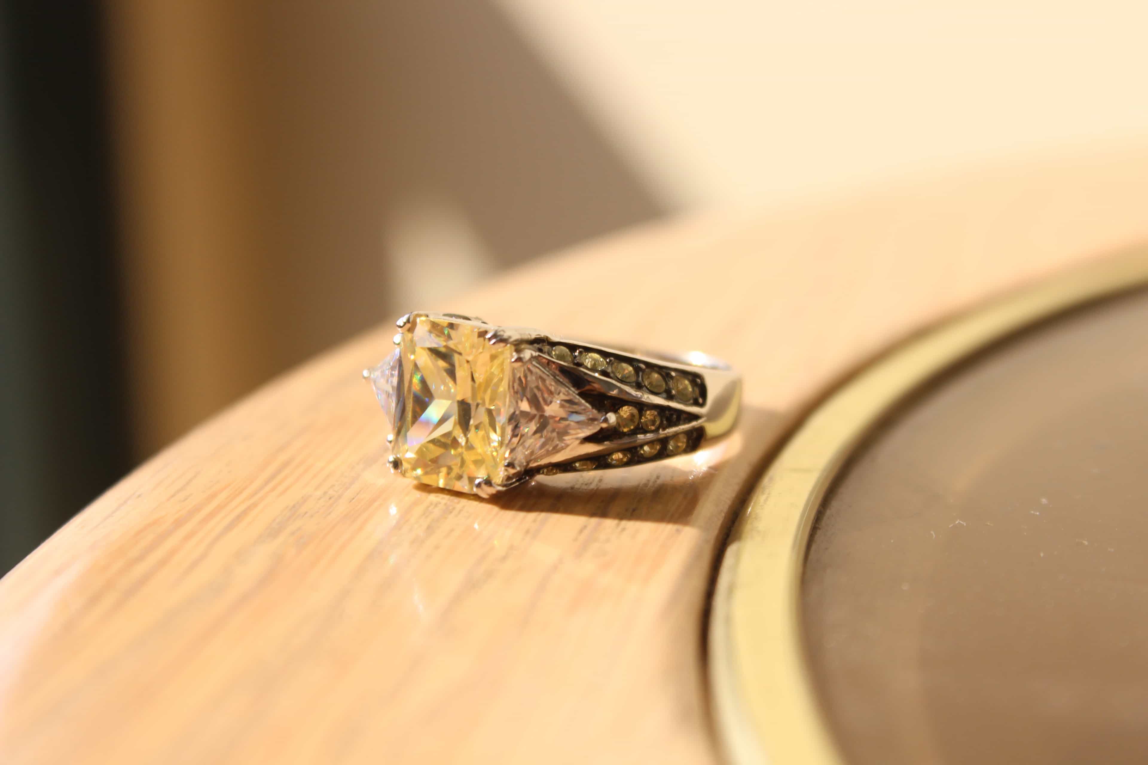 Sterling Silver Gold Champagne CZ Cushion Solitaire Cocktail Ring view 4